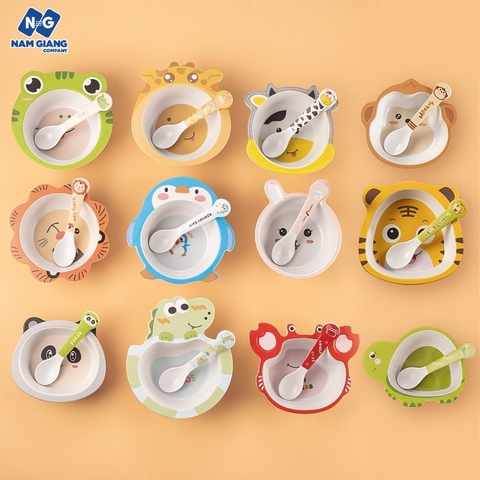 Sét bát ăn dặm cho bé sợi tre hình thú kèm thìa