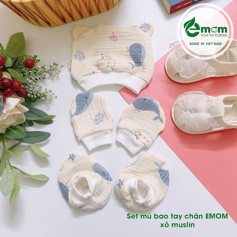 Sét mũ bao tay chân EMOM xô Muslin