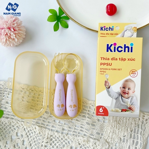 Set thìa dĩa tập xúc kèm hộp Kichi