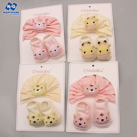 Sét turban mũ kèm tất bé gái CHICBABY