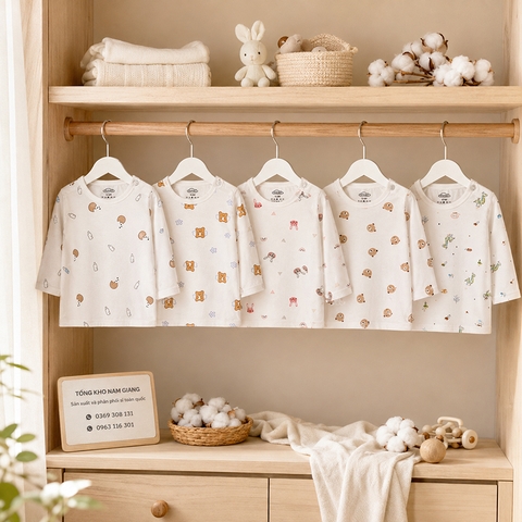 Áo dài sơ sinh thun lạnh VTKids cài vai VTAD7