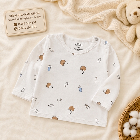 Áo dài sơ sinh thun lạnh VTKids cài vai VTAD7
