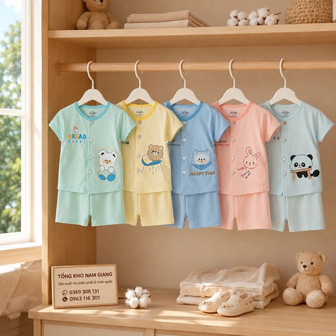 Bộ cộc sơ sinh thun lạnh VTKids cài giữa VTBC15
