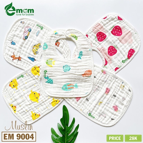 Yếm xô muslin EMOM khuy bấm