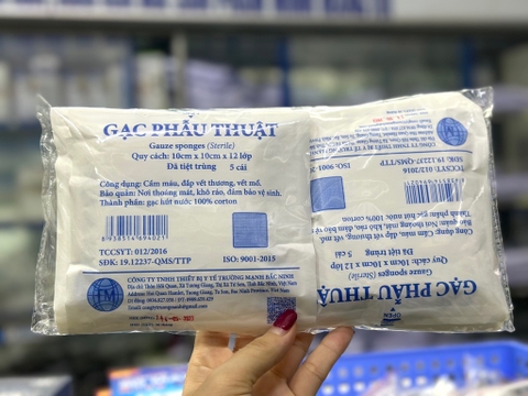 Gạc phẫu thuật tiệt trùng 10x10x12 lớp Trường Mạnh