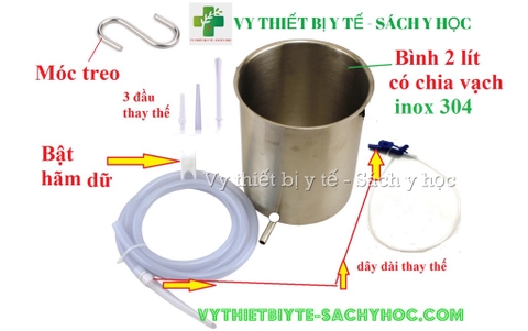 Bốc thụt thông minh 2 Lít inox 304( Bộ dụng cụ thải độc đại tràng )  Bộ dụng cụ thải độc đại tràng (Coffee Enema Bucket)