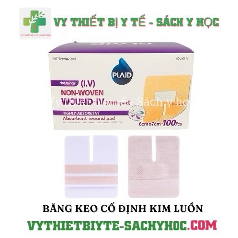 Băng keo cố định kim luồn Wound-IV (with- pad) 6cm x 7cm, băng kim luồn PLAID