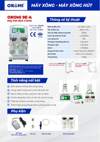 Máy hút dịch 2 bình Cao Cấp - OROMI 9E-A