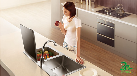 Máy rửa bát bồn rửa MOONOAH ứng dụng hệ thống phun rửa gì? Tốc bộ ban đầu và lợi thế là gì?