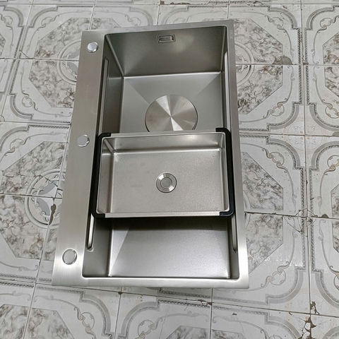 Chậu rửa bát 1 hố inox 304 kết hợp vân đá độc đáo thương hiệu GRÜNDER kích thước 78x48cm