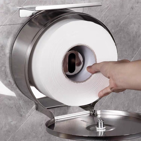 Hộp đựng giấy vệ sinh cuộn lớn. Hộp đựng giấy vệ sinh công cộng inox 304
