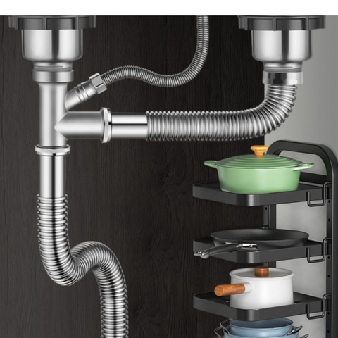 Bộ xiphong thoát nước chậu rửa bát bằng inox 304 chịu nước nóng chống chuột cắn