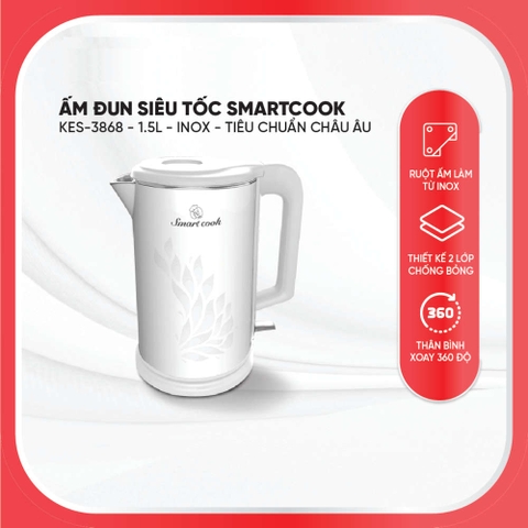Ấm đun siêu tốc Smartcook 1,5 lít KES-3868 ruột Inox