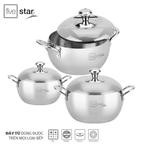 Bộ 3 nồi Inox 304 đúc liền khối Fivestar Plus FPB3006 dáng quả táo