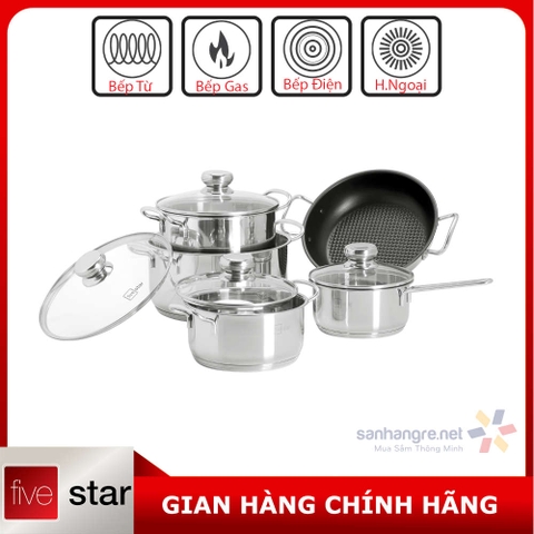 Bộ nồi Inox cao cấp 5 đáy Fivestar FSB55D001 kèm Chảo caro chống dính 24cm