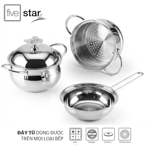 Bộ nồi xửng Inox 304 đúc liền Fivestar Plus Baby FPB3005