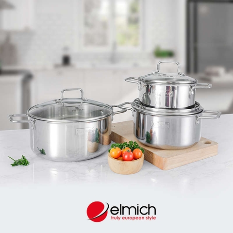 Nồi inox liền khối Elmich Trimax XR EL-3843 size 16, 20, 24cm