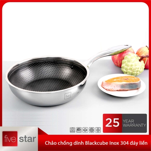 Chảo inox  chống dính sâu lòng thân đúc đáy liền Blackcube fivestar 22cm