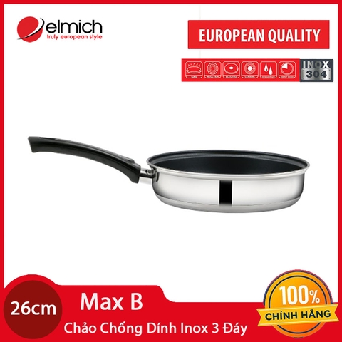 Chảo Inox 304 chống dính 3 đáy Elmich MaxB 26cm EL-3768