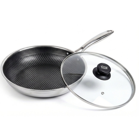 Chảo inox 304 sâu lòng đúc liền 3 lớp Kimscook Blackcube vung kính