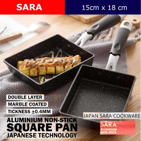 Chảo vuông chống dính vân đá Saracook 15,5x18,5cm đáy từ
