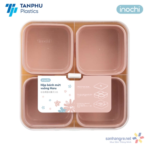 Bộ Mứt Tết 4 hộp đựng bánh kẹo hạt dưa vuông Inochi Haru hàng xuất Nhật