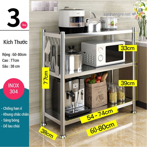 Kệ Inox 304 lắp ghép thông minh Kalpen 3 tầng size 60cm