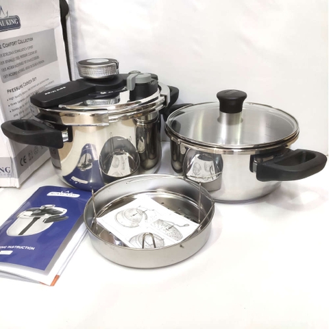 Nồi áp suất Inox 304 bếp từ Royal King 6 lít thương hiệu Đức kèm Nồi 24cm và vỉ hấp