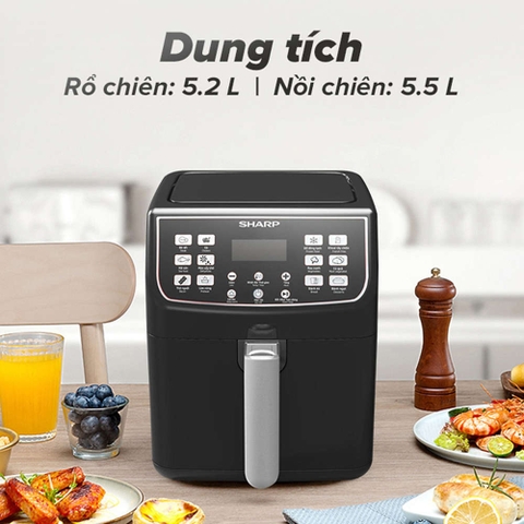 Nồi chiên không dầu điện tử Sharp KF-AF55EV-BK dung tích 5.5 lít