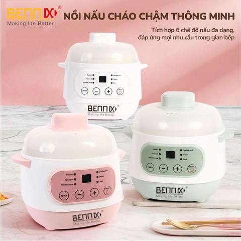 Nồi nấu cháo chậm, chưng yến hấp cách thủy Bennix BN-100A-Steam 1L