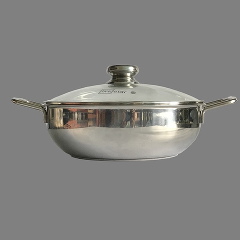 Chảo 2 quai Inox 430 Fivestar 24cm nắp kính dùng bếp từ bảo hành 5 năm