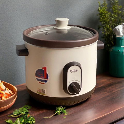 Nồi nấu chậm Bennix Thái lan dung tích 3L (nâu nắp kính) BN-68-KC-G