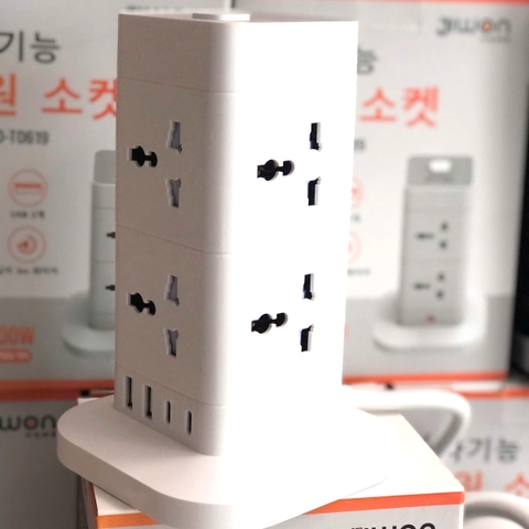 Ổ cắm điện đa năng Jiwon Hàn Quốc 8 lỗ cắm 3 chấu 2500W cổng USB, Type C sạc nhanh