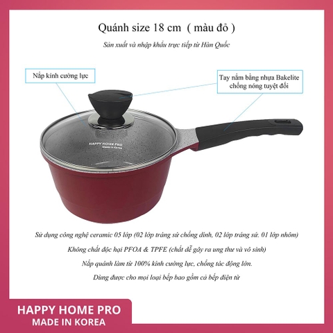 Quánh chống dính Orsay tráng sứ Happy Home Pro size 18cm