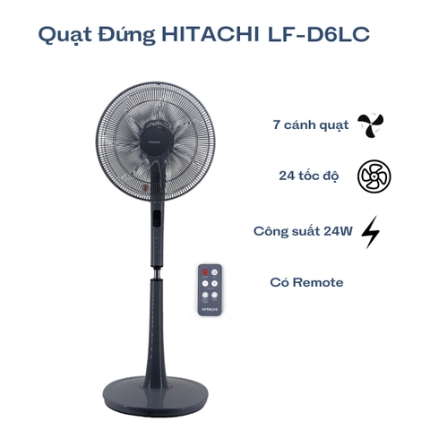 Quạt Đứng 7 Cánh Hitachi LF-D6RCGM Công Suất 24W Kèm Khiển Từ Xa, Bảo Hành 2 Năm