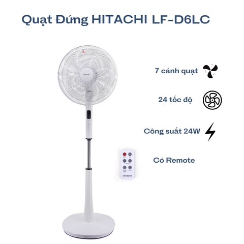 Quạt cây Hitachi LF-D6RCWM 7 cánh 24W tiết kiệm điện kèm khiển từ xa, bảo hành 2 năm