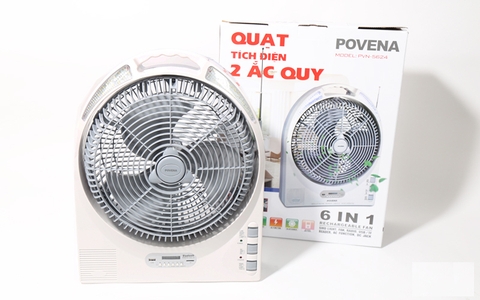 Quạt Tích Điện Povena PVN-5624 6IN1 2 Ắc Quy Khô, Kết Nối Bluetooth