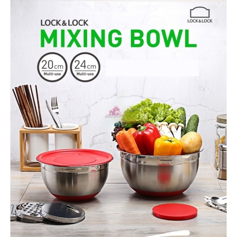 Bộ Tô Trộn, Bào Cắt Rau Củ Bằng Inox, Có Đế Chống Trượt Lock&Lock 24cm Mix3242-G