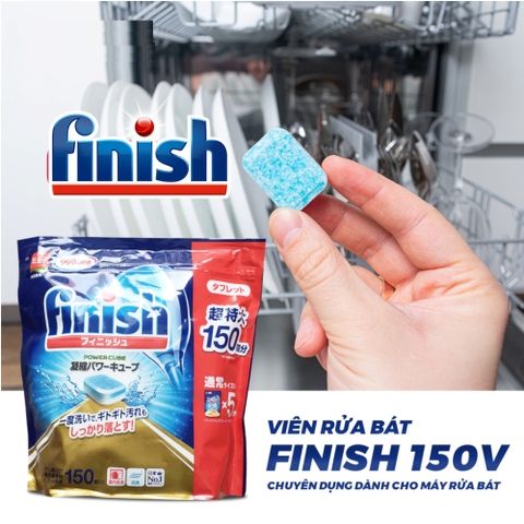 Túi 150 viên rửa bát chuyên dụng Finish Power Cube nhập khẩu Nhật Bản