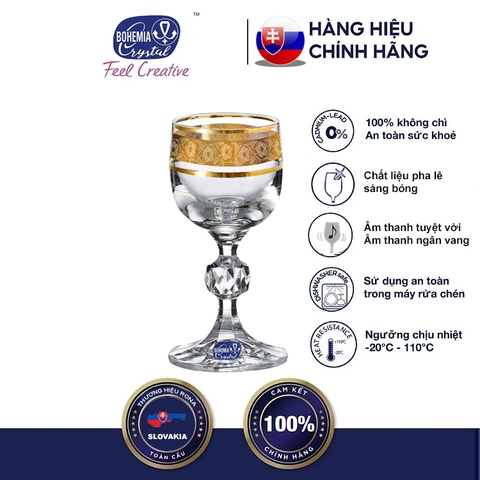 Bộ 6 ly uống rượu mạnh pha lê 050 ml mạ vàng 24k Tiệp Khắc