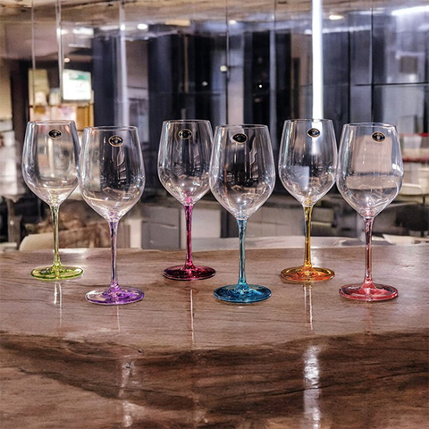 Set 6 Ly Vang Uria Màu Chân 480ml Bohemia Czech - Ly Pha Lê Cao Cấp