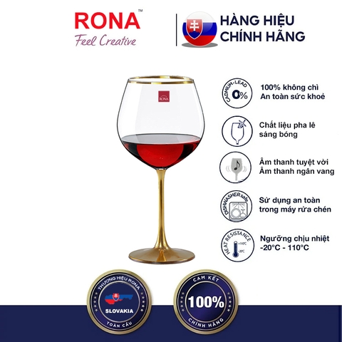 Bộ 6 ly uống rượu vang pha lê 650 ml mạ vàng 24k Tiệp Khắc