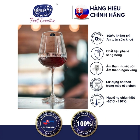 Bộ 6 ly uống rượu vang đỏ pha lê bohemia 670 ml Tiệp Khắc