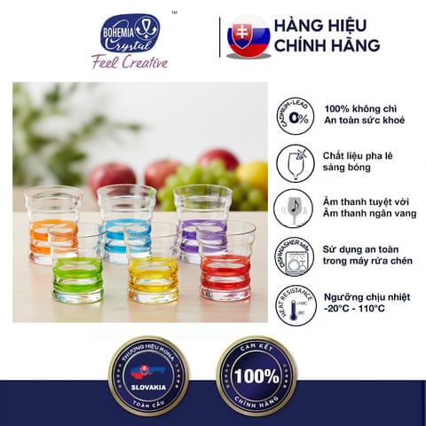 Bộ 6 Cốc Pha Lê Bohemia Màu Sắc 90x70mm (Dùng Uống Nước, Chịu Nhiệt)