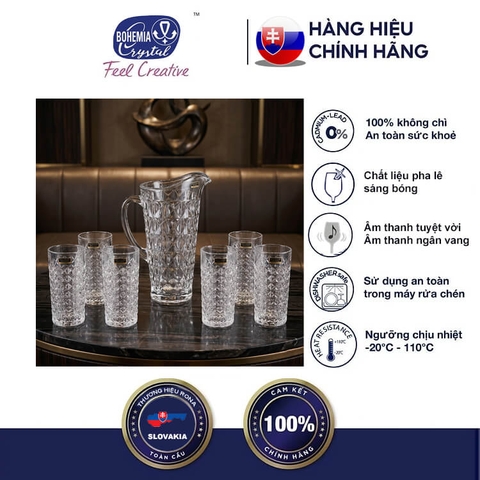 Bộ Bình Ly Pha Lê Diamond Crystalite Bohemia