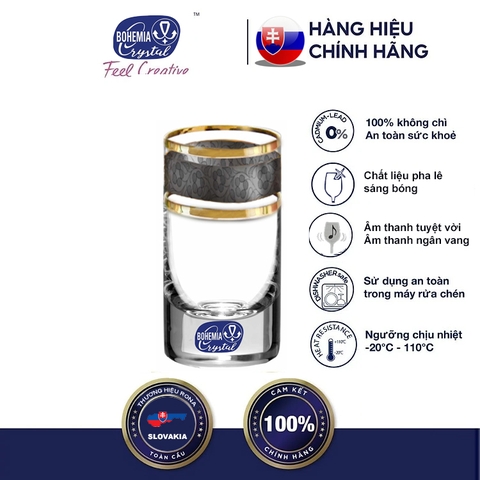 Bộ 6 ly uống rượu mạnh pha lê 035 ml mạ vàng platin 24k