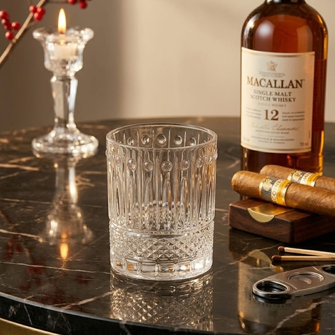 Ly Whisky Pha Lê Bohemia 320ml - Họa Tiết Kim Cương & Sọc Dọc Cổ Điển