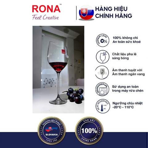 Ly uống rượu vang đỏ pha lê mài vát rona 450 ml Tiệp Khắc