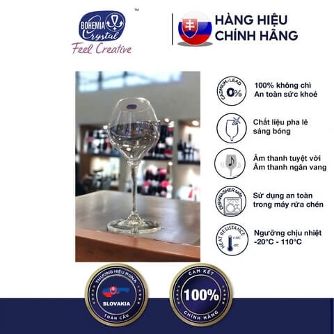 Bộ 6 ly uống rượu vang pha lê bohemia 280 ml Tiệp Khắc