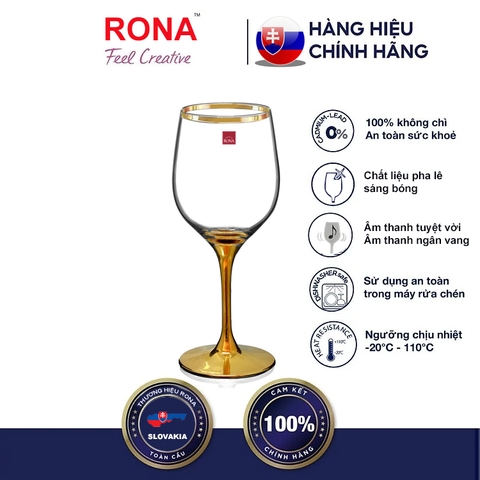 Bộ 6 ly pha lê uống rượu vang mạ vàng rona 24k